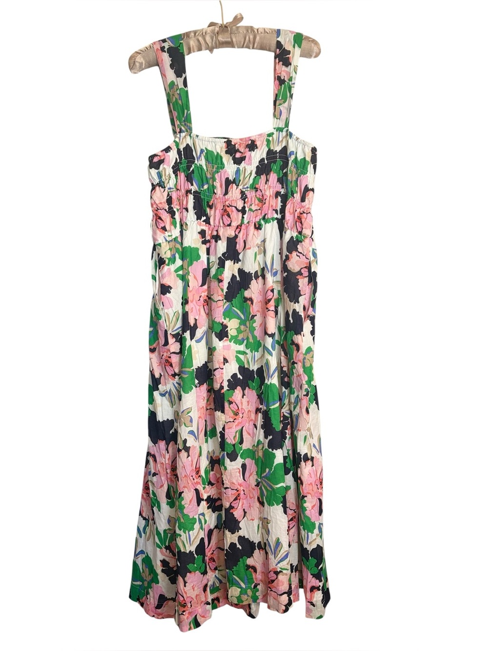 Tommy Hilfiger Women’s Floral Pink & Green Sundress Size 16 Sleeveless Smocked
